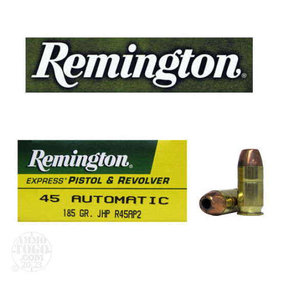 50rds - 45 ACP Remington Express 185gr. Jacketed Hollow Point Ammo