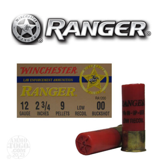 25rds - 12 Ga. Winchester Ranger Low Recoil 9 Pellet 00 Buckshot