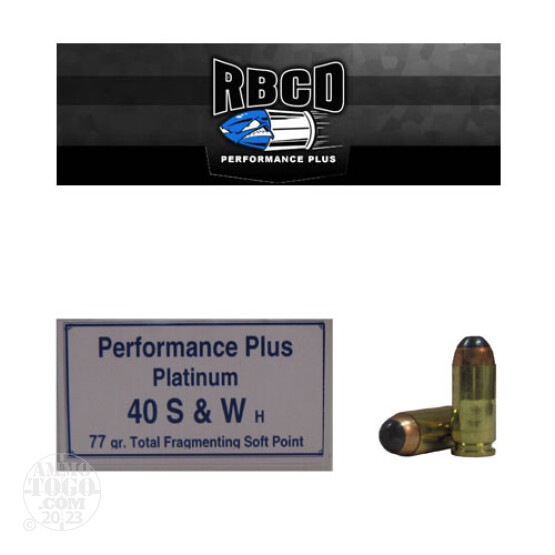 20rds - 40 S&W RBCD Performance Plus 77gr Total Fragmenting Soft Point Ammo