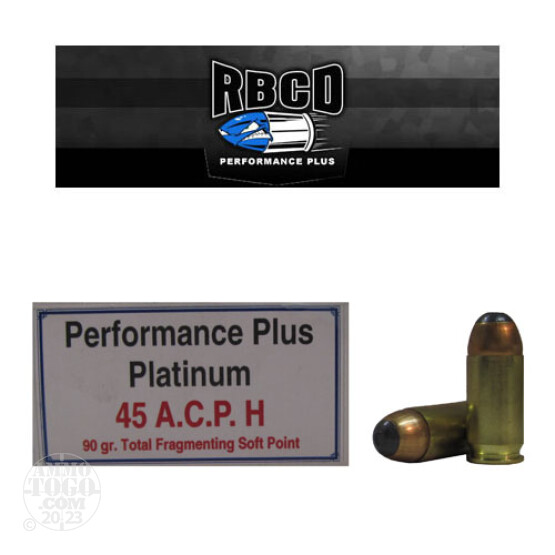 20rds - 45 ACP RBCD Performance Plus 90gr. Total Fragmenting Soft Point Ammo