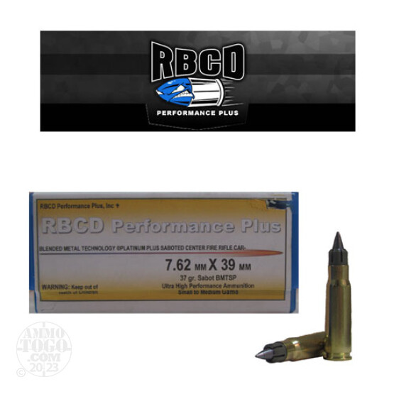 20rds - 7.62x39mm RBCD Performance Plus 37gr Sabot BMTSP Ammo