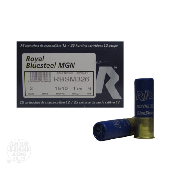250rds - 12 Ga. Rio Royal BlueSteel 3" 1 1/8oz #6 Steel Shot Ammo