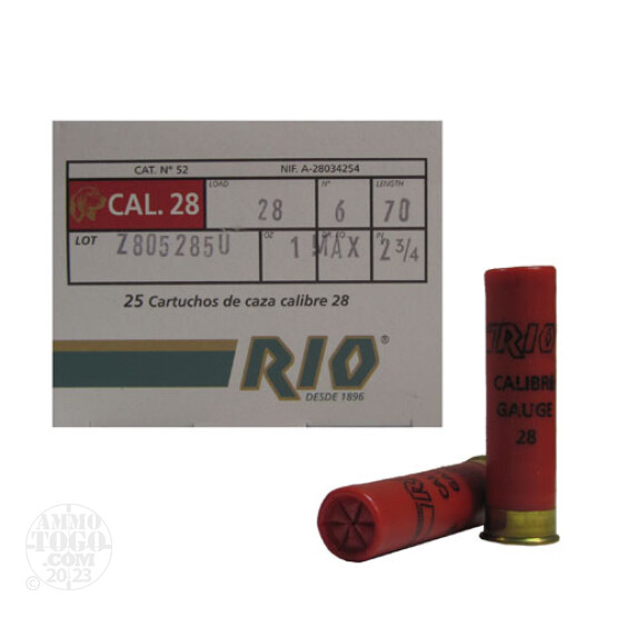 250rds - 28 Gauge Rio 2 3/4" 1oz. #6 Shot Ammo