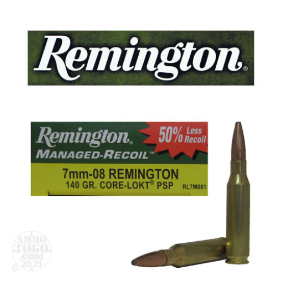 20rds - 7mm-08 Remington 140gr. Managed Recoil Core-Lokt Pointed Soft Point Ammo
