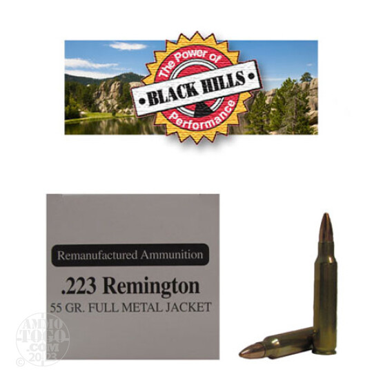 50rds - .223 Black Hills 55gr. Remanufactured Seconds Full Metal Jacket Ammo