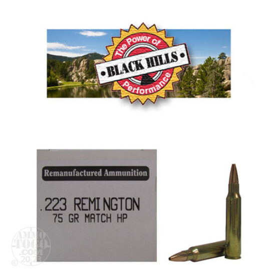 50rds - 223 Black Hills 75gr. Remanufactured Seconds Heavy Match HP Ammo
