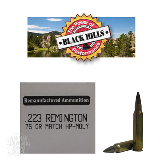 50rds - 223 Black Hills 75gr. Remanufactured Seconds Heavy Match HP Moly Ammo