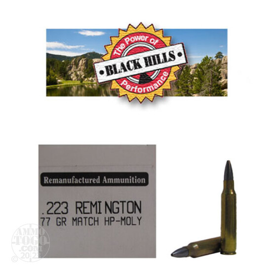 50rds - 223 Black Hills 77gr. Remanufactured Seconds Sierra MatchKing HP Moly Ammo