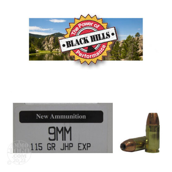 50rds - 9mm Black Hills 115gr. New Seconds JHP EXP (Extra Power) Ammo