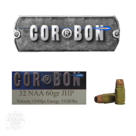 20rds - 32 NAA Corbon 60gr. Jacketed Hollow Point Ammo