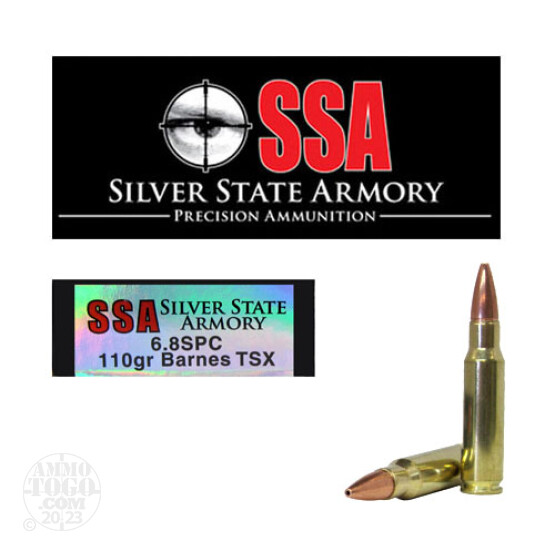 20rds - 6.8 SPC Silver State Armory 110gr. Barnes TSX Ammo