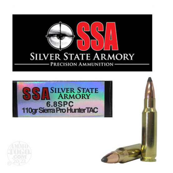 20rds - 6.8 SPC Silver State Armory 110gr. Sierra Pro Hunter TACTICAL Load Ammo
