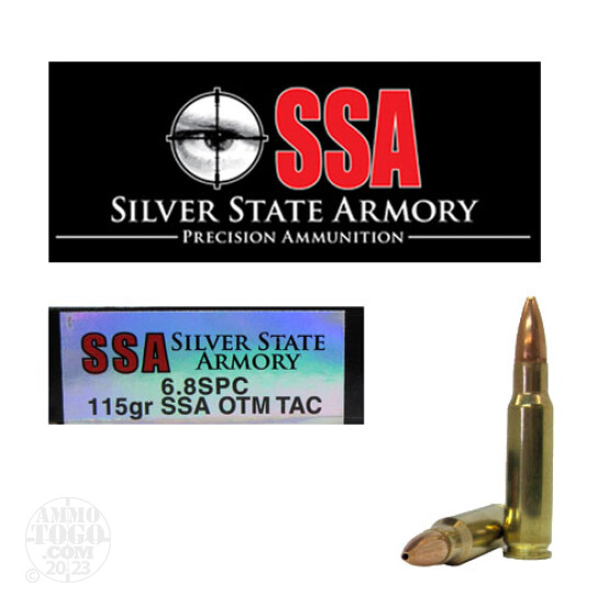 200rds - 6.8 SPC Silver State Armory 115gr. SSA OTM TACTICAL Load Ammo