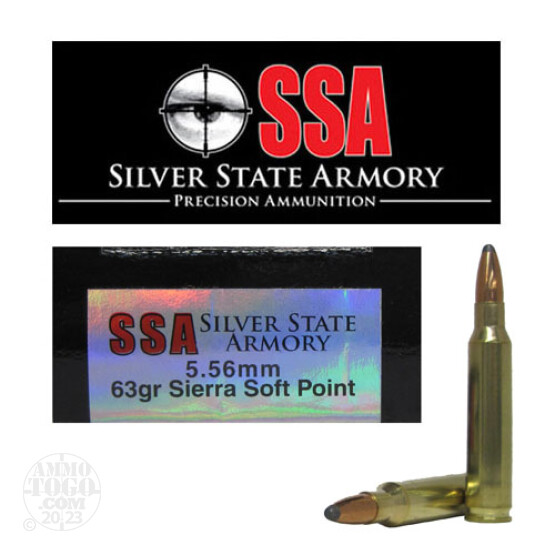 20rds - 5.56 Silver State Armory 63gr. Sierra Soft Point Ammo