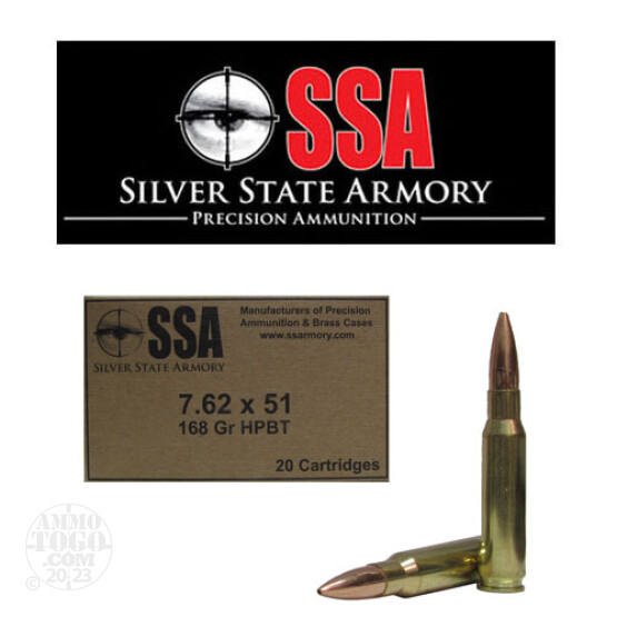 20rds - 7.62 x 51mm Silver State Armory 168gr. Sierra HPBT Military / LE Ammo