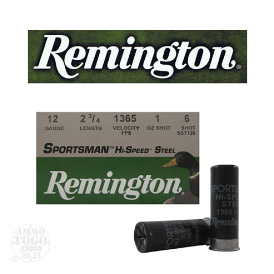 250rds - 12 Gauge Remington Sportsman Hi-Speed Steel 2 3/4" 1oz. #6 Shot Ammo