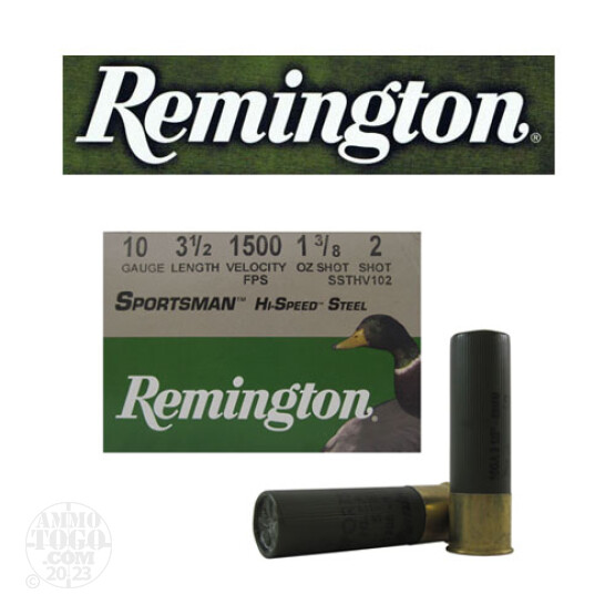 250rds - 10 Gauge Remington Sportsman Hi-Speed Steel 3 1/2" 1 3/8oz. #2 Shot Ammo