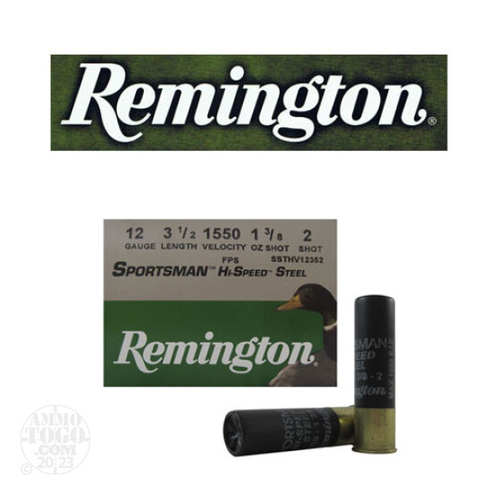 250rds - 12 Gauge Remington Sportsman Hi-Speed Steel 3 1/2" 1 3/8oz. #2 Shot Ammo