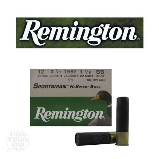 250rds - 12 Gauge Remington Sportsman Hi-Speed Steel 3 1/2" 1 3/8oz. #BB Shot Ammo