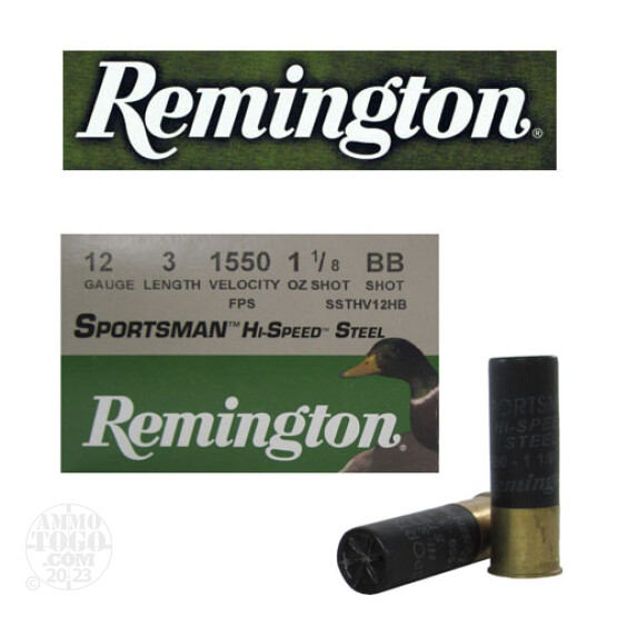 25rds - 12 Gauge Remington Sportsman Hi-Speed Steel 3" 1 1/8oz. #BB Shot Ammo