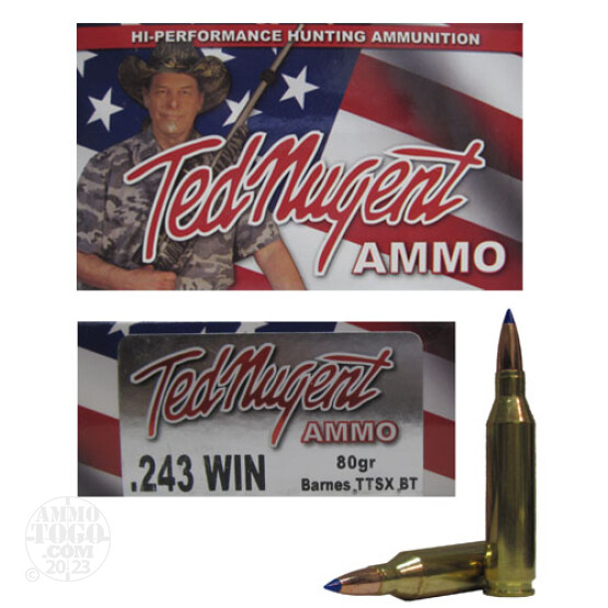 20rds - 243 Win. Ted Nugent 80gr. Polymer Tip TTSX Boattail Ammo
