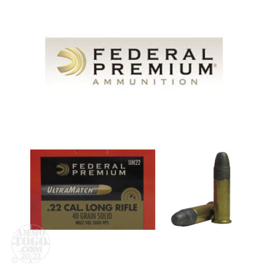 50rds - 22LR Federal Gold Medal UltraMatch 40gr. Solid Point Ammo