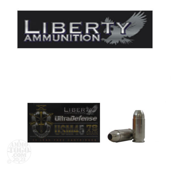 20rds - 45 ACP Liberty Ammunition Ultra Defense 78gr. +P Fragmenting HP Ammo