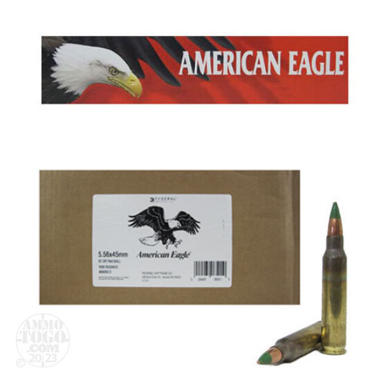 1000rds - 5.56 Federal American Eagle XM855 62gr. FMJ Penetrator Ammo