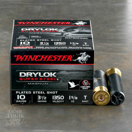 25rds - 10 Gauge Winchester Drylok Super Steel Magnum 3 1/2" 1 5/8 oz. #T Shot Ammo