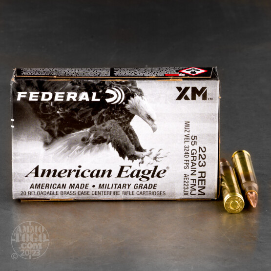 20rds – 223 Rem Federal American Eagle 55gr. FMJBT Ammo