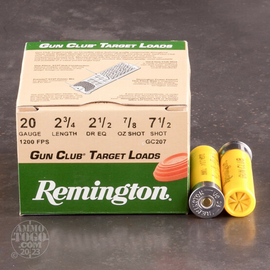 25rds - 20 Gauge Remington Gun Club 2 3/4" 7/8oz. #7 1/2 Shot Ammo