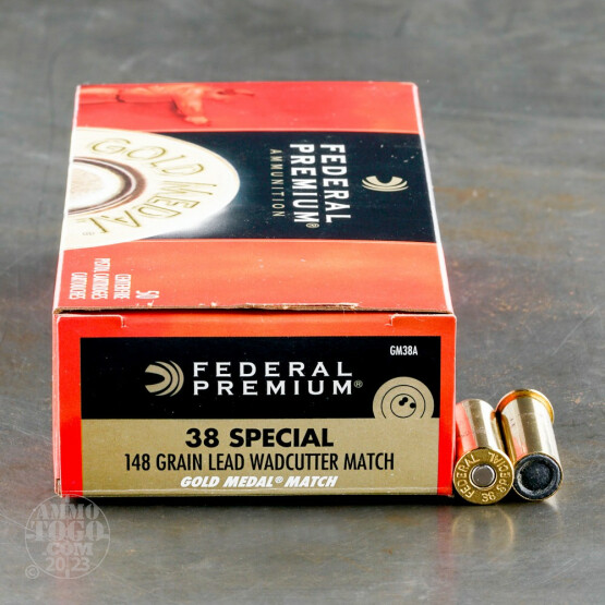 50rds - 38 Spec. Federal Premium Gold Medal 148gr Lead Wadcutter Match Ammo