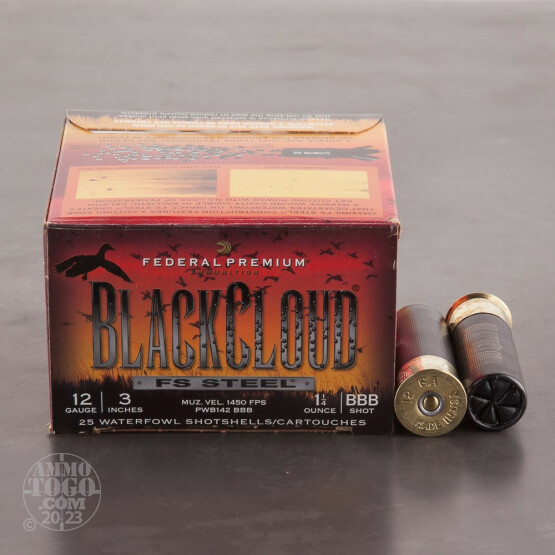 25rds - 12 Ga. Federal Blackcloud 3" 1 1/4oz #BBB Steel Shot Ammo