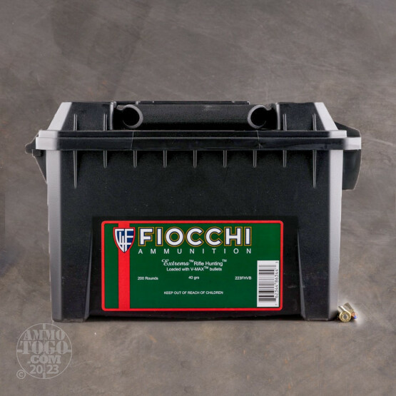 200rds - 223 Fiocchi 40gr. V-Max Polymer Tip Ammo (In Ammo Can)