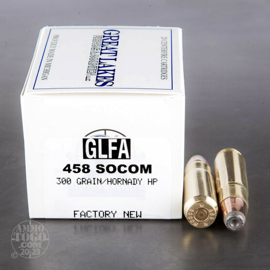 20rds - 458 SOCOM Great Lakes Ammunition 300gr. Hornady Interlock HP Ammo