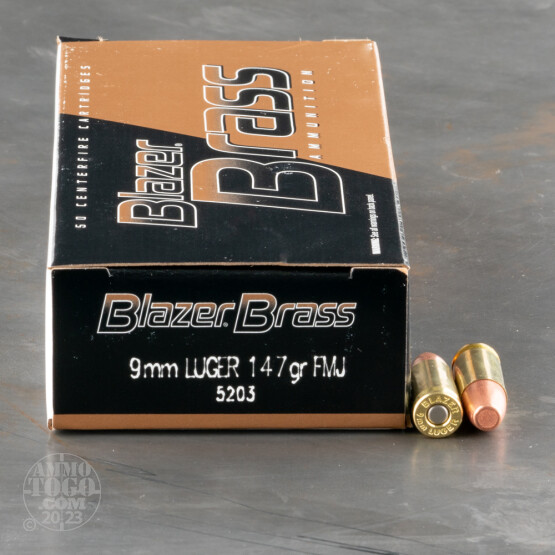 50rds – 9mm Blazer Brass 147gr. FMJ Ammo