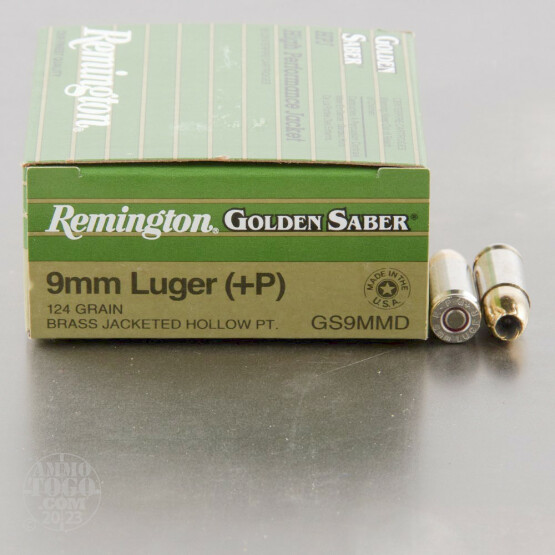 25rds - 9mm Remington Golden Saber 124gr. +P HP Ammo