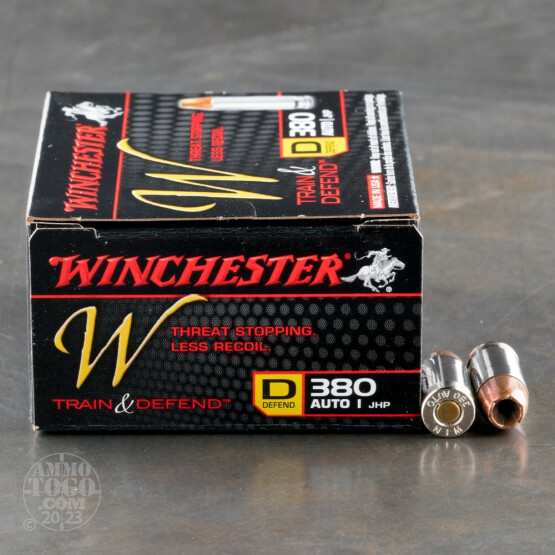 20rds - 380 Auto Winchester W Train and Defend 95gr. JHP Ammo