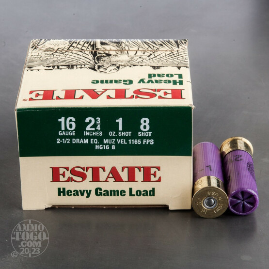 250rds - 16 Gauge Estate Heavy Game Load 2 3/4" 2 1/2 Dram 1oz. #8 Shot Ammo