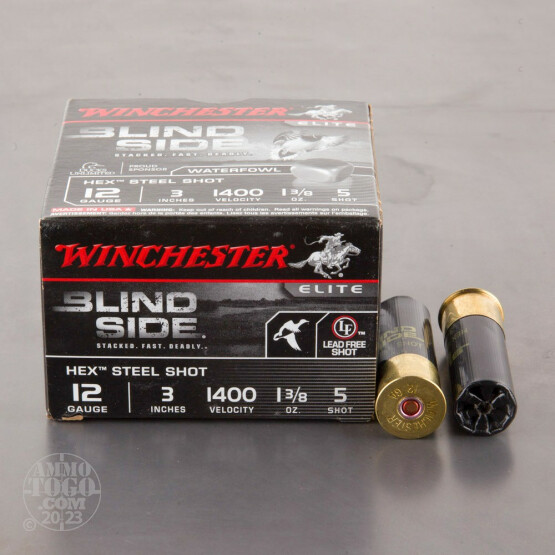 25rds - 12 Ga. Winchester Elite Blind Side 3" 1 3/8oz #5 Hex Steel Shot