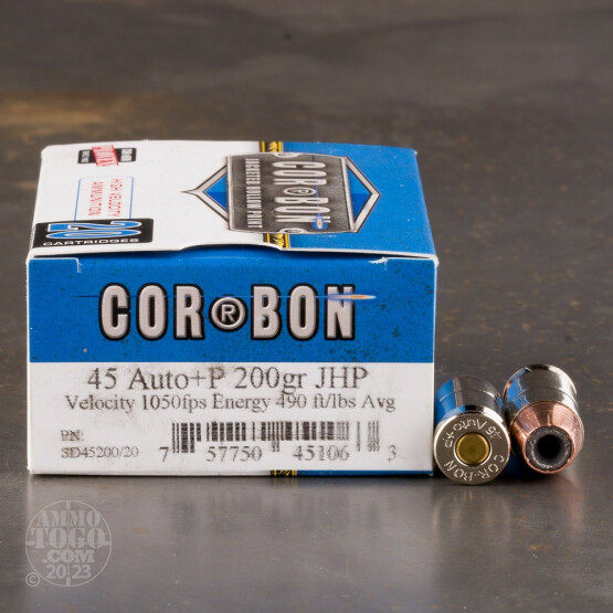 20rds - 45 ACP Corbon 200gr. +P HP Ammo