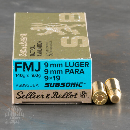 50rds – 9mm Sellier & Bellot Subsonic 140gr FMJ Ammo
