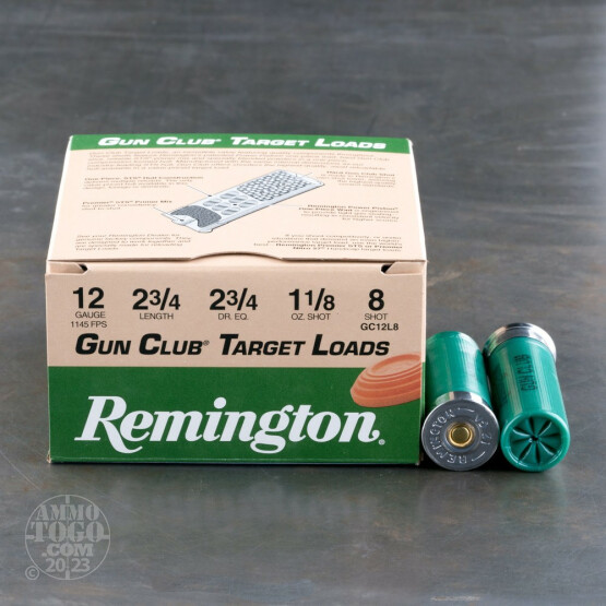 25rds - 12 Gauge Remington Gun Club 2 3/4" 1 1/8oz. #8 Shot Ammo