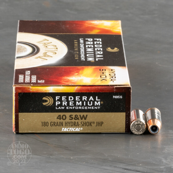 50rds – 40 S&W Federal LE Tactical 180gr. Hydra-Shok JHP Ammo