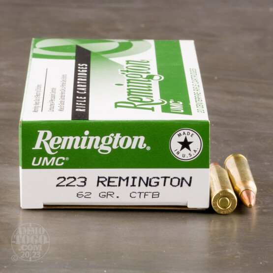20rds – 223 Rem Remington UMC 62gr. Closed Tip Flat Base Ammo