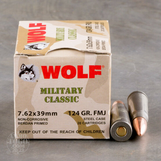 20rds - 7.62x39 WPA Military Classic 124gr. FMJ Ammo