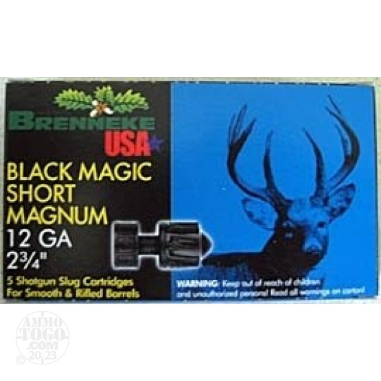 5rds - 12 Gauge Brenneke Black Magic Short Magnum 2 3/4" 1oz. Slug Ammo