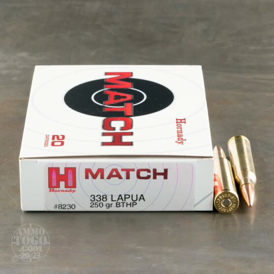 20rds - 338 Lapua Hornady 250gr. Boat Tail Hollow Point Ammo
