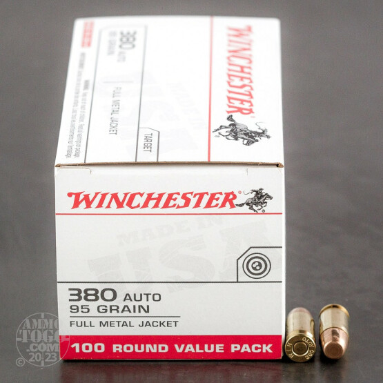 100rds - .380 Auto Winchester USA 95gr. FMJ Value Pack Ammo