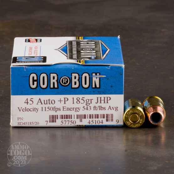 20rds - 45 ACP Corbon 185gr. +P HP Ammo